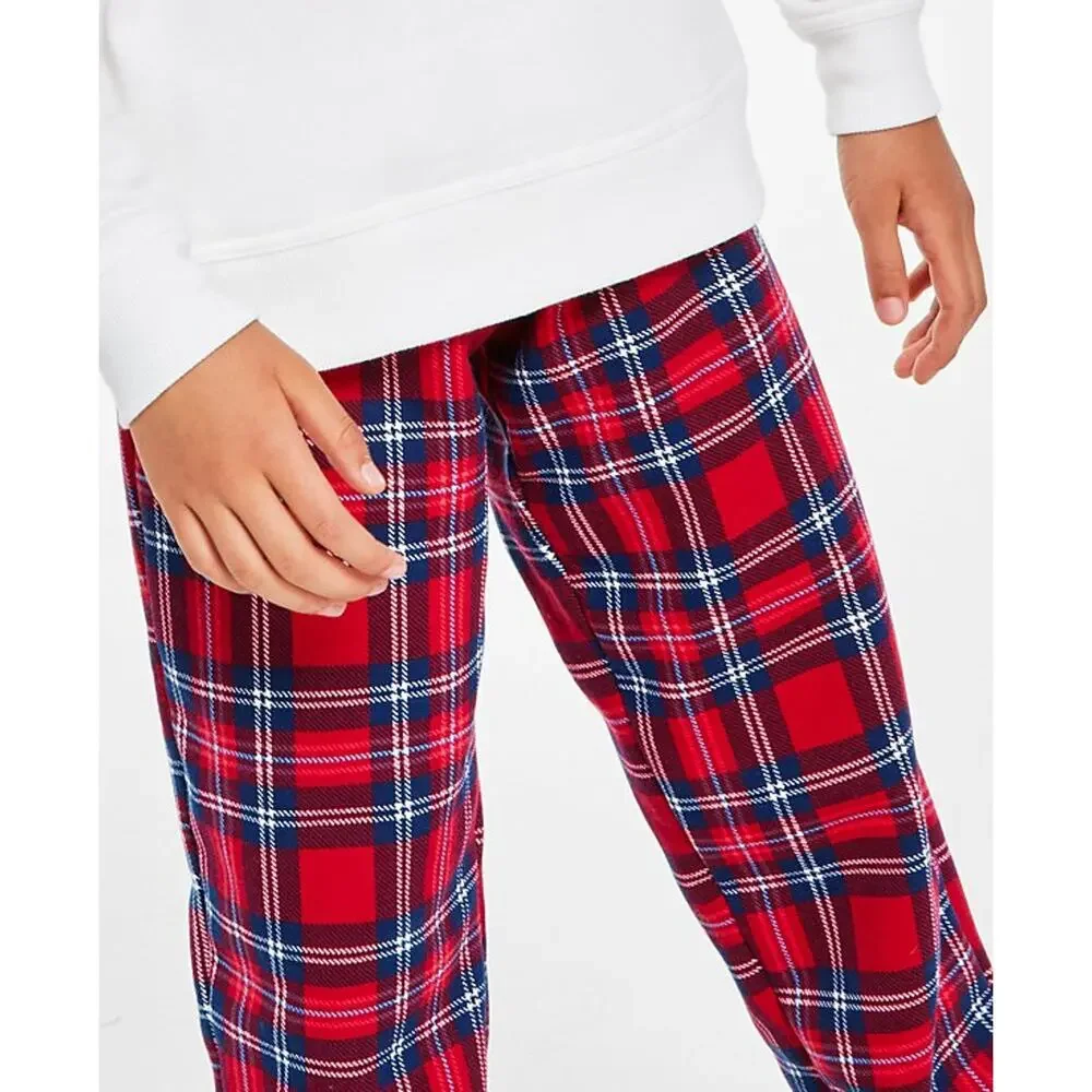 Charter Club Kids Jogger Pants Cardinal Holiday Plaid NWT Boy Girl Size 6-7